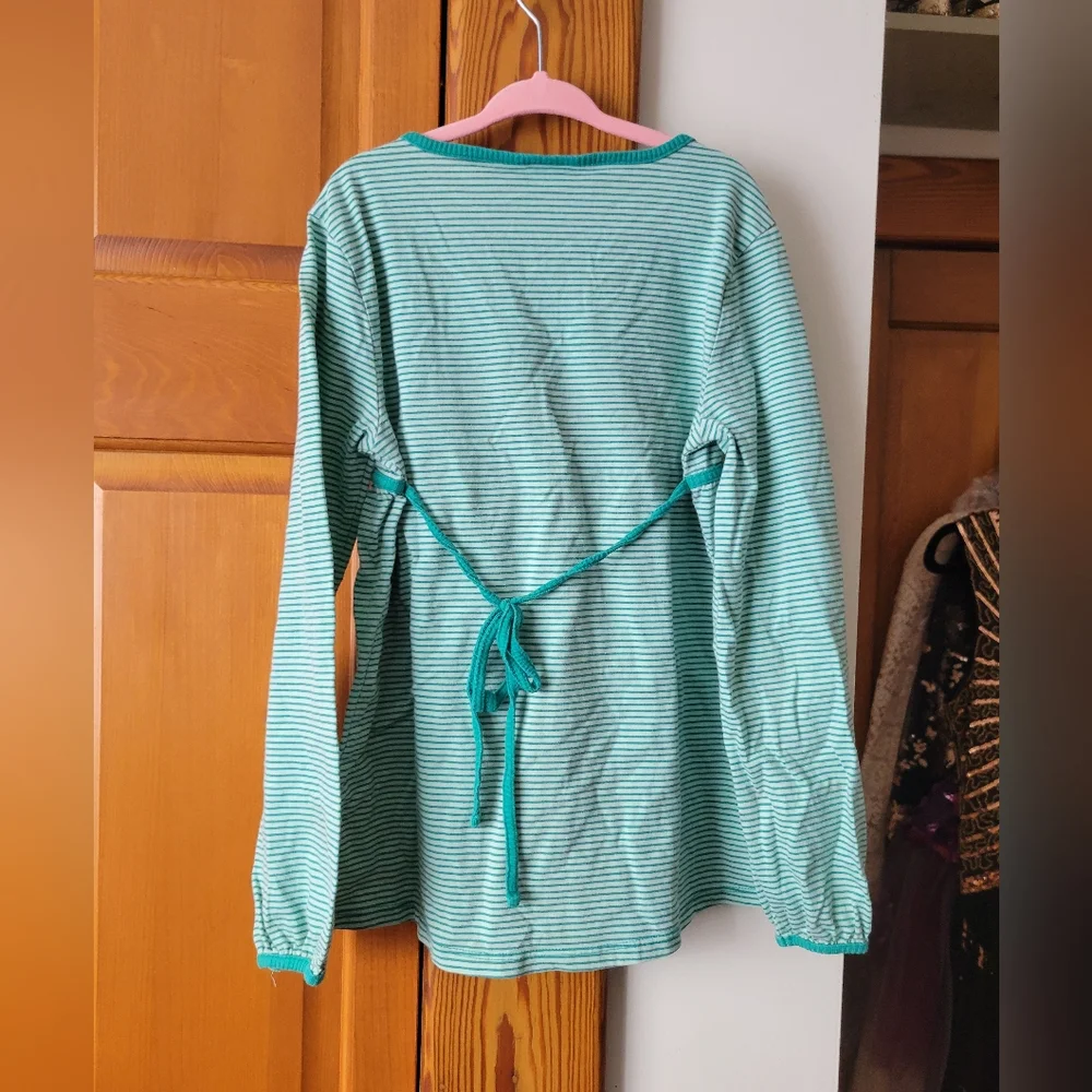Justice Light & Dark Teal Green Striped Long Sleeve Babydoll Top Shirt Gems 8